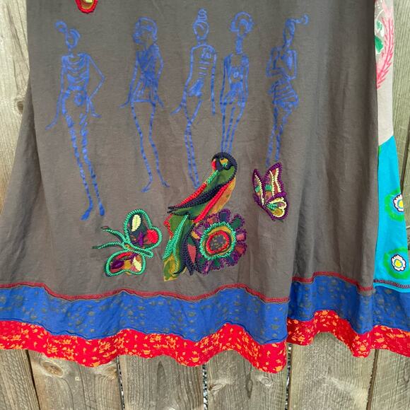 Kessley Skirt Whimsical Embroidery Peasant Style Boho-Chic Blue Red Small - Picture 7 of 10
